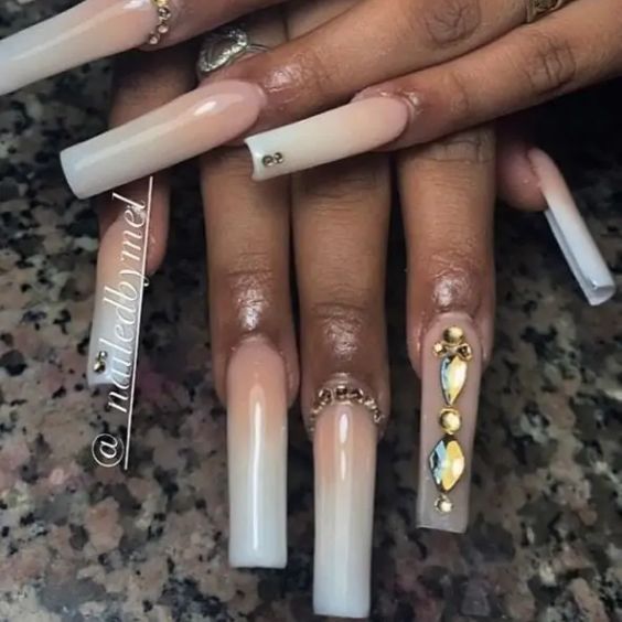 Gradient Nails With Golden Jewels