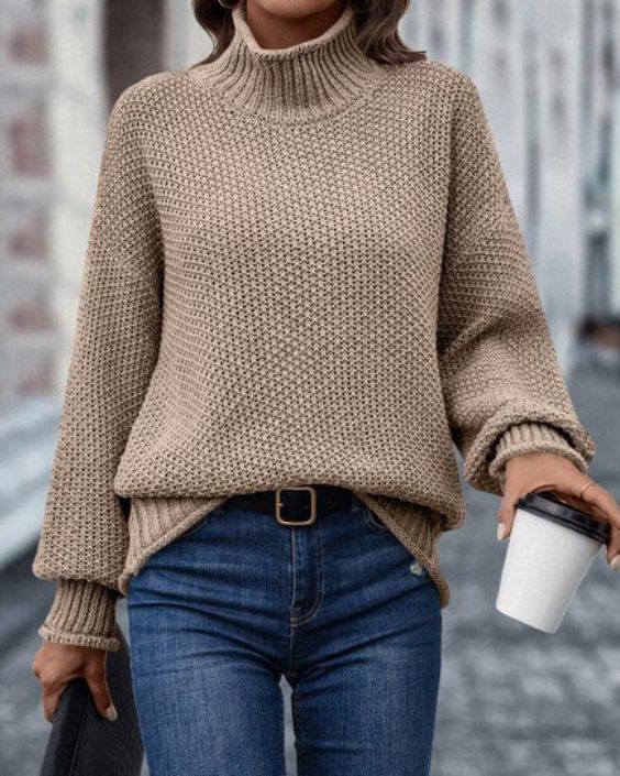Khaki Turtleneck Sweater