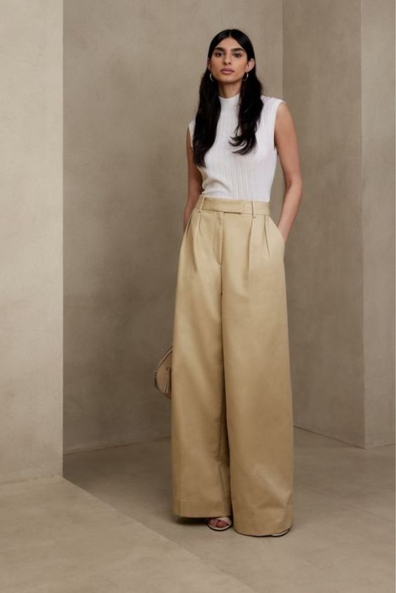 Khaki Wide-Leg Pants