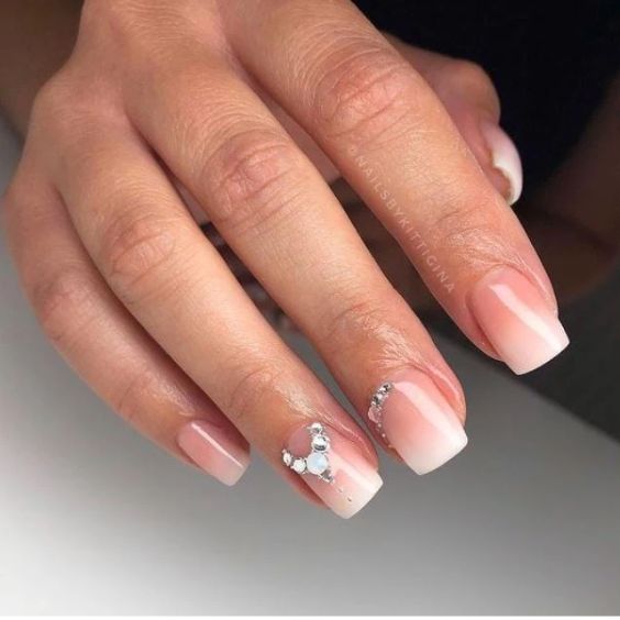 Latte Gradient Manicure With Diamond