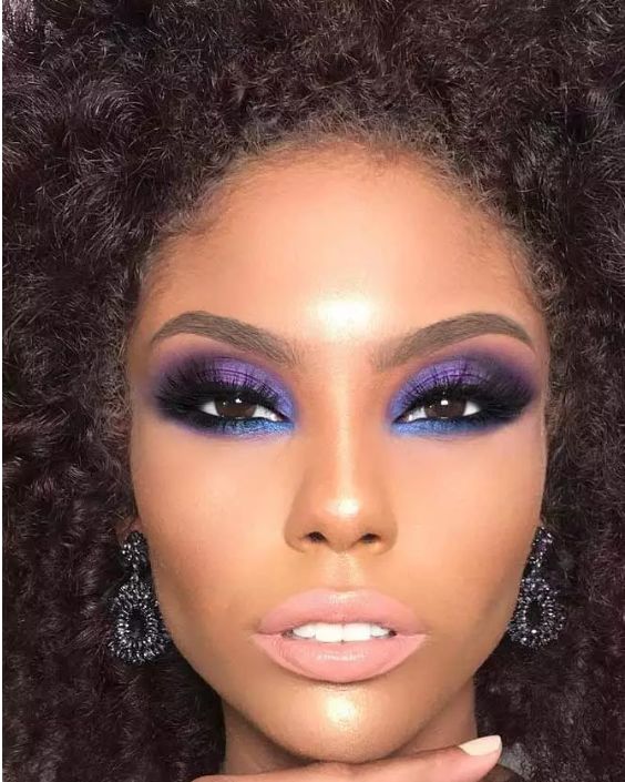 Purple & Brown Eyeshadow Look For Dark Skin